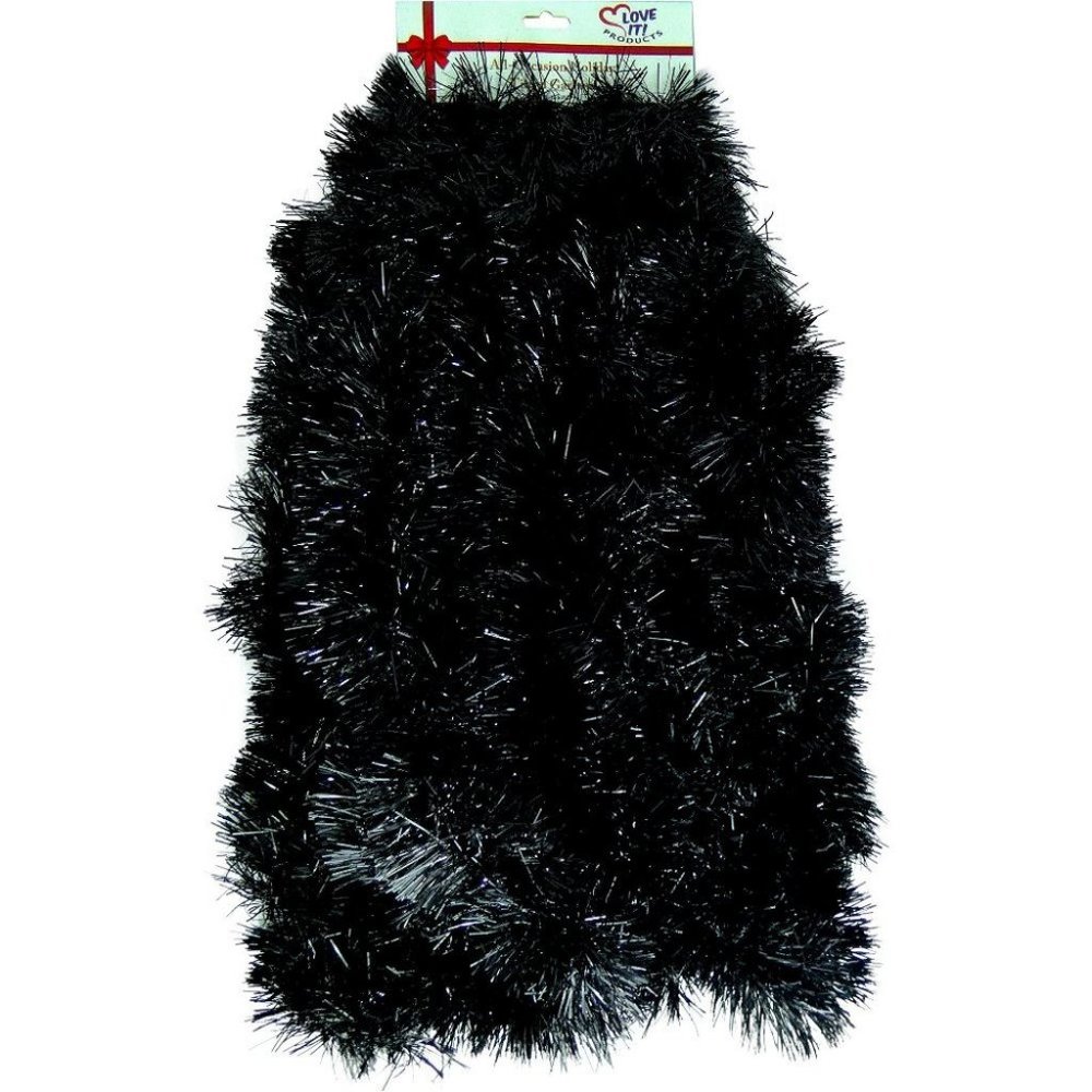 Black Seasonal Holiday Tinsel Garland 25 ft, Chris